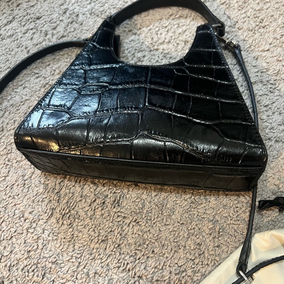 STAUD Rey Black Croc-Embossed Shoulder Bag Mini - Picture 6 of 8